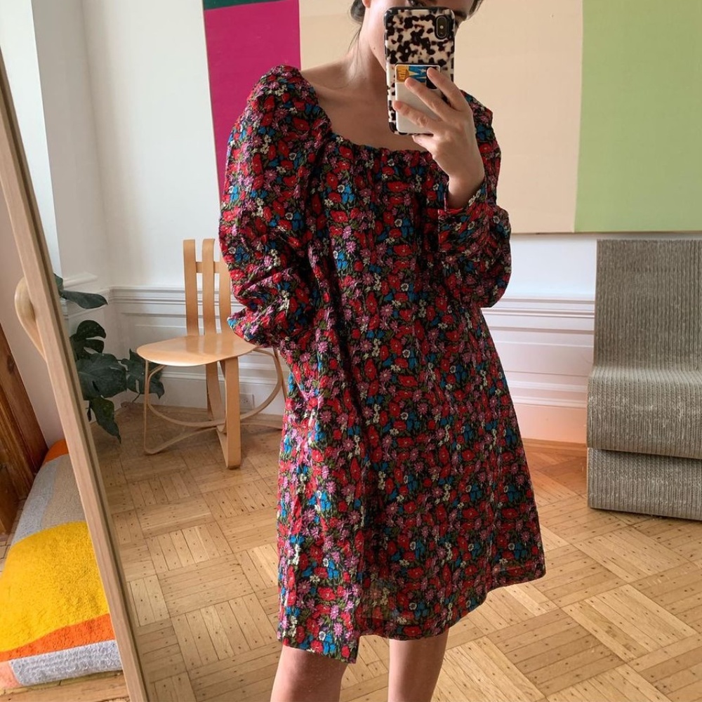 WRAY Birdie Square Neck Mini Dress in Pop Garden Floral Size Small